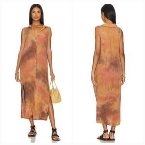Bella Dahl Frayed Pocket Duster Midi Dress in Desert Clay Dye Small